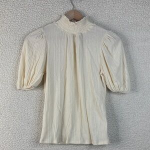 NWT Who Wear What When Where Womens Ivory Puff Sleeve High Neck Blouse XS XSMALL